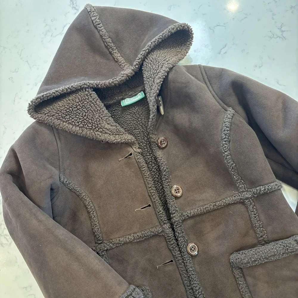 VTG LL Bean Faux Shearling Coat Little Girls 6X/7‎ Dark Brown Adorable Cozy EUC